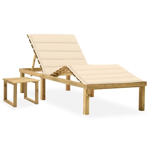 Helloshop26 - Tumbona para tumbona, tumbona para jardín, terraza, muebles de exterior, 200 x 70 x (31,5-77) cm, con mesa y cojín de pino impregnado 02_0012671