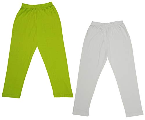 Image of IndiWeaves Girls Super Soft Cotton Solid Capri Pants (Cream, Green, 4-5 Years) Pack of 2