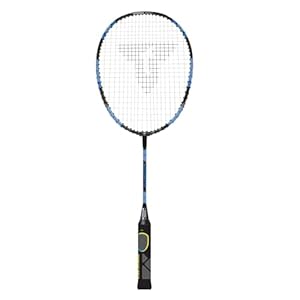 Talbot-Torro® Lern-Badmintonschläger ELI Junior, verkürzte Länge 58 cm, Lerngriff, Tropfenkopf, ideal für Schulsport und Training, schwarz-gelb-blau, 419613