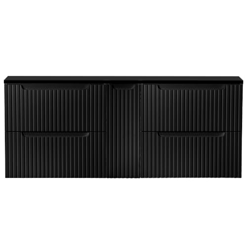 Lomadox Meuble de salle de bain - Double meuble sous-vasque - 140 cm - Noir - Profondeur : 40 cm - 4 tiroirs - 1 porte (l x H x P) : environ 140,4/59,5/40 cm
