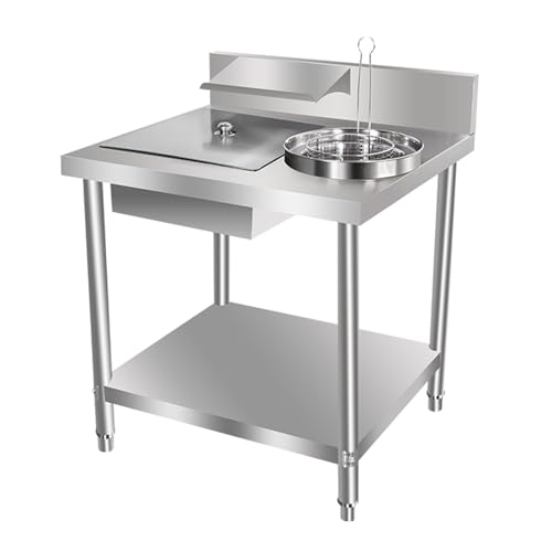 Image of Fried Chicken Breading Table, Commercial Fried Food Prep Table, Heavy Duty Kitchen Breading Station with Stainless Steel containers and Baskets, for Kitchen Restaurant Business(100cm/39.4in)