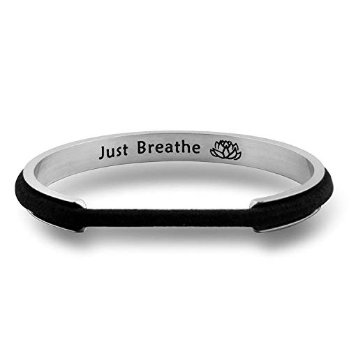 WUSUANED Breathe Hair Tie Deep Grooved Cuff Bracelet Lotus Flower Yoga Sign Jewelry Gift for Women