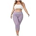 Sinzelimin Womens Plus Size Yoga Capri Leggings Fashion Solid Color Elastic Waist Stretchy Comfy Slim Fit Cropped Sweatpants Pink 4X-Large