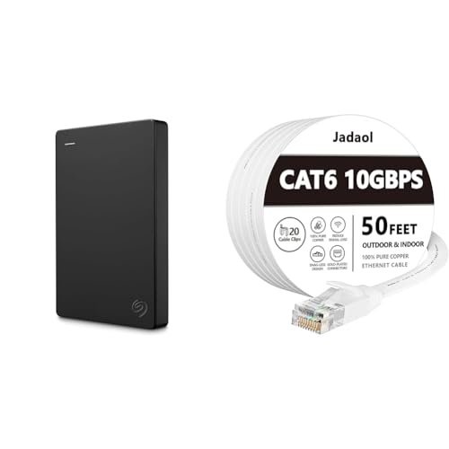 Image of Seagate 1TB Portable External Hard Drive, Jadaol 50 ft Cat6 Ethernet Cable, Clips - HDD for PC, Mac, Gaming