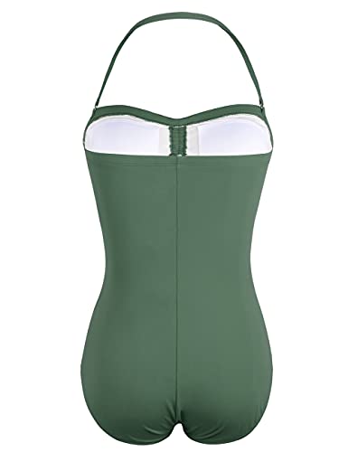 Hilor Women's One Piece Swimsuits Bandeau Bathing Suits Halter Monokinis Swimwear Army Green 8 #TOP4