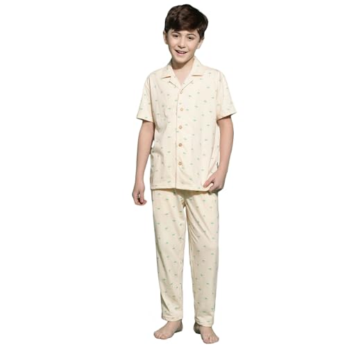 Image of Li'l Tomatoes Boys 100% Cotton Night Suit | Summer Printed Shirt & Pyjama Set | Soft & Breathable Sleepwear | 9-16 Years