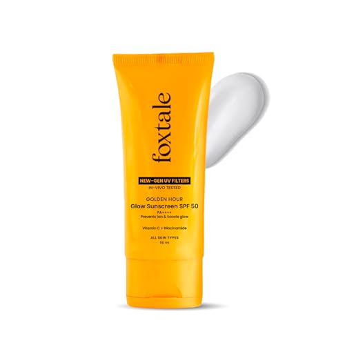 Image of Foxtale Glow Sunscreen SPF 50 PA++++ with Vitamin C & Niacinamide, In-Vivo Tested, Sensitive-Skin Friendly, Made with 100% New-Gen Filters, Lightweight, Non-Greasy, No White Cast |For Men & Women 50ml
