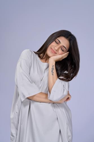 Image of LAMA STORE Women's Printed Oversized T-Shirt Dress, Cotton, 3 /4 Sleeve Length, Casual Loose Fit, Comfort Wear Extra Comfy Oversized Printed Pocket T-Shirt Dress