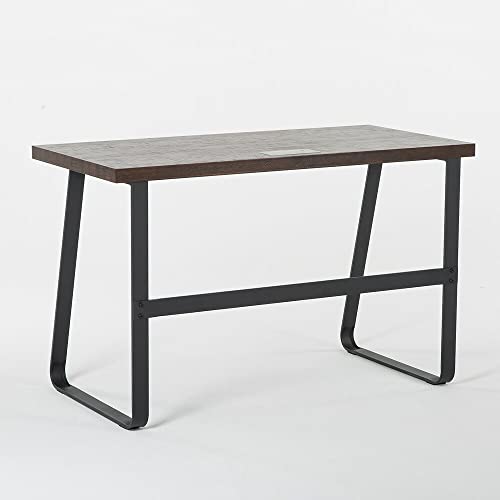 Bureau linéaire stable en acier noir et plateau noyer Gardenia Kenya Blanc, idéal télétravail