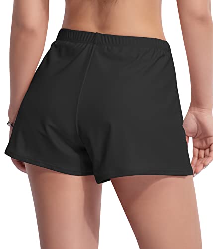 Beautikini Women's High Waisted Swim Shorts Quick Dry Swim Board Shorts Elastic Waistband Bathing Bottoms For Women Black #TOP3