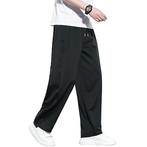 [FUZHIHUA] ワイドパンツ メンズ ズボン ガウチョパンツ スラックス ずぼん 大きいサイズ ゆったり ボトムス 無地 ストレートパンツ おしゃれ ロングパンツ 春 夏 秋 (M, #34：黒)