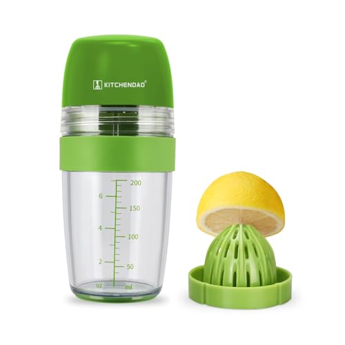 KITCHENDAO 2 in 1 Salad Dressing Shaker with Citrus Juicer, Dripless Pour, Leak-Free, Soft Grip, Anti-Slip Feet, Easy to Clean, Dishwasher Safe, BPA Free Material,250ml (1 Cup)