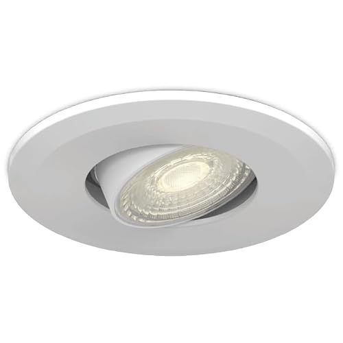 Image of Mauna III MAU306TW Kosnic Tilt Fire Rated Downlight, White, LED, CCT Switchable 2700K-6000K, 4.5W/6W, IP65 Rated, Dimmable, 86mm Diameter, Recessed Ceiling Light with Integrated Driver