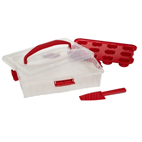 Buddeez Cupcake And Cake Carrier; Stackable Holder Includes [Cut/Serve Utensil Under Lid] #TOP6