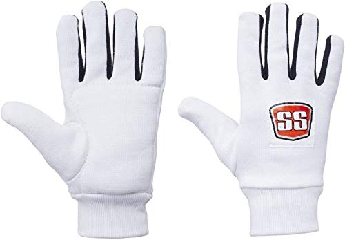 SS Match Cricket Wicket Keeping Gloves & Cotton Inner Gloves - (White Color) \' Adult Size