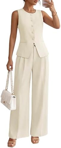 ZESICA Women's Summer 2 Piece Suit Sets 2026 Sleeveless Blazer Ve...