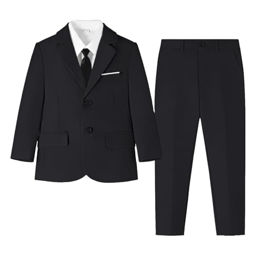Image of Baby Boy Formal Suit for Toddler Infant Tuxedo Dress Suits | Little Gentleman, Wedding Ring Bearer Outfit, Vest Pants Long-Sleeve Shirt Tie, Birthday Party Christmas Prom, Classic