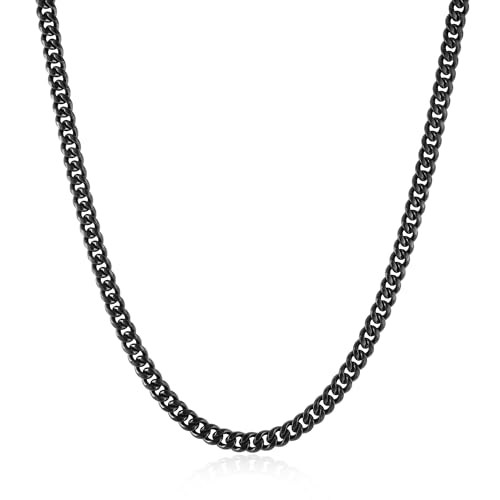 HZMAN 9mm Cuban Chain for Men Stainless Steel Men's Black Chain Diamond Cut Hip Hop Link Chains Necklace 16-30 Inch (16in)
