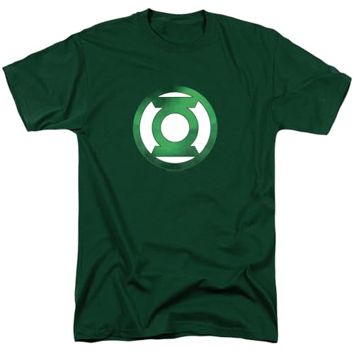 Green Lantern Green Chrome Logo Unisex Adult T-Shirt for Men and Women, Hunter Green, Large