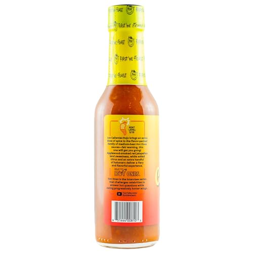 Hot Ones Los Calientes Rojo Hot Sauce Made With Natural Ingredients & Spicy Flavors From Smoked Red Jalapeno, Habenaro & Apricot, 5 fl oz Bottle (3-Pack)