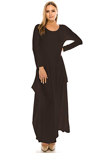 CB Womens Long Sleeve Stretch Loose Fit Maxi Dress with Pocket - Made in USA, 1X, Brown