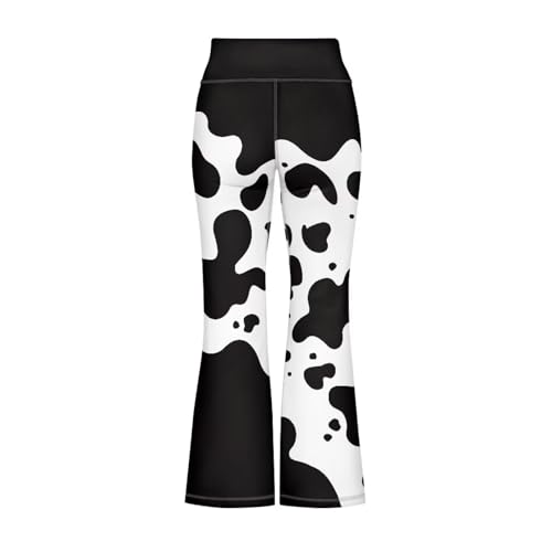 Girl's Flare Leggings High Waist Art Cow Print Leggings for Girls Kids Teen Girl Clothes for School Vacation Casual Activewear Kawaii Clothes for Kids 13-143