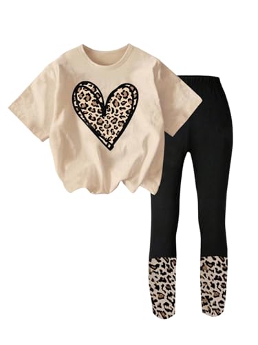 Conjunto de camiseta y leggings de 2 piezas para niñas de 8 a 12 años con estampado de leopardo