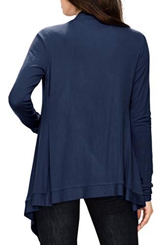 Image of Lock and Love Women's Draped Front Open Asymmetrical Cardigan - Casual Long Sleeve Lightweight Duster