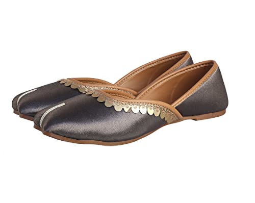 Image of Pluxh Women's Ethnic Jutti Shoes | Shiny Finish Mojari with Sequin Border | Soft Cushioned Slip-On Flats for Casual