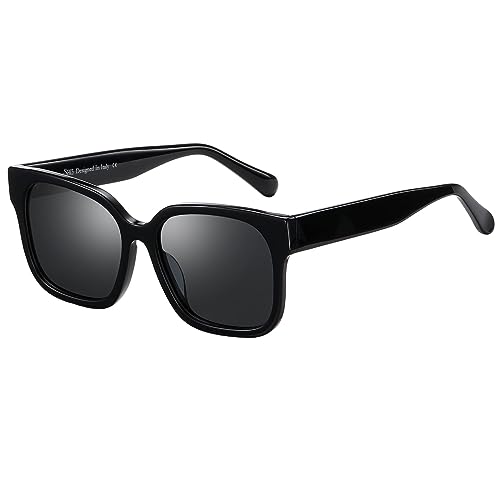 Shes Gafas De Sol Polarizadas Para Las Mujeres Retro Square Polarizadas Gafas De Sol Sh002, Negro Marco Grey Lens Shes Gafas De Sol Polarizadas Para Las Mujeres Retro Square Polarizadas Gafas De Sol Sh002, Negro Marco Grey Lens