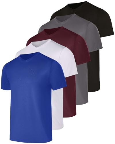 Real Essentials 5 Pack: Men's Breeze Tech V-Neck Dry Fit T-Shirts Moisture Wicking Athletic Workout & Gym Shirts (Big &Tall)