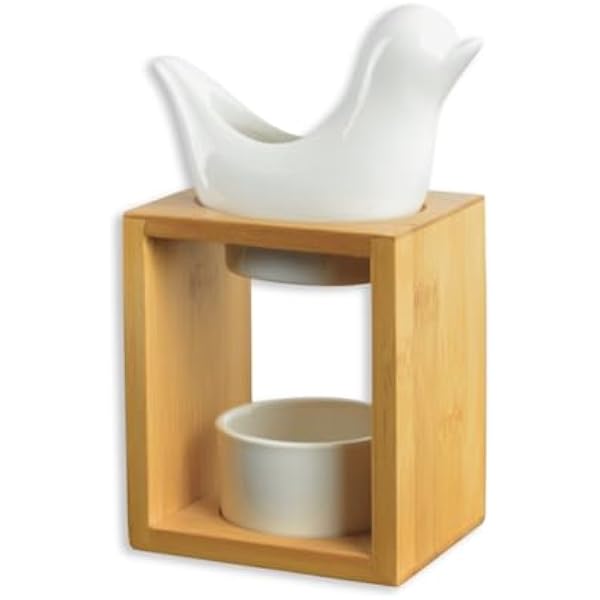 Palenie Birdy White Perfumy - Kromienny palnik woskowy - Dyfuzor olejków eterycznych i zapachów domowych - świecznik aromaterapia Drewniane i ceramiczne uchwyty na świece Wysokość: 13 cm - Zen'Aromat