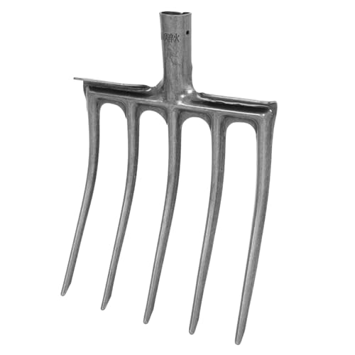 iplusmile Forca Agricola in Acciaio Robusto 5 Denti, Testa Forcella per Lavorazione Terreno, Utensile da Giardinaggio per Aratura e Allentamento su Orto e Campo, Sostituzione Manico