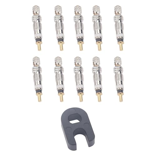 JicSuXi Kit Genérico de Núcleo de Válvula Presta con Herramienta de Extracción, Herramientas Profesionales Universales de Latón para Reparación de Neumáticos, 10 Uds.