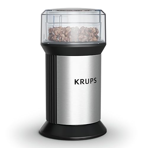 KRUPS Electric Blade Coffee Grinder 1.6 Oz, Adjustable Coarse to Fine for the Perfect Espresso, Grind Coffee Beans, Spices & Herbs, Removable Dishwasher Safe Bowl, Stainless Steel