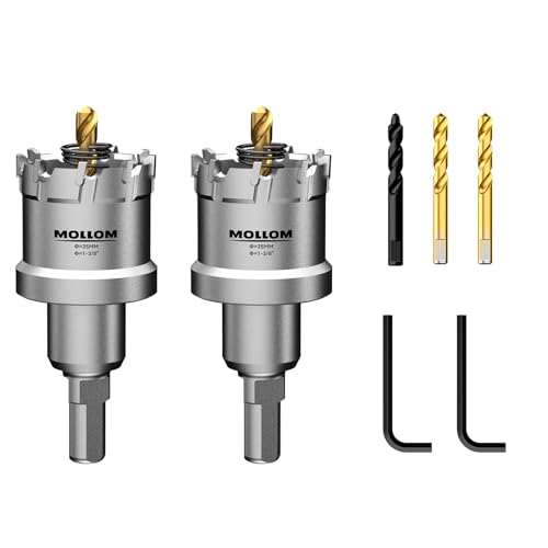 Mollom 1-3/8" (35mm) 2Pcs Heavy Duty Carbide Hole Saw with 3 Pilot bit