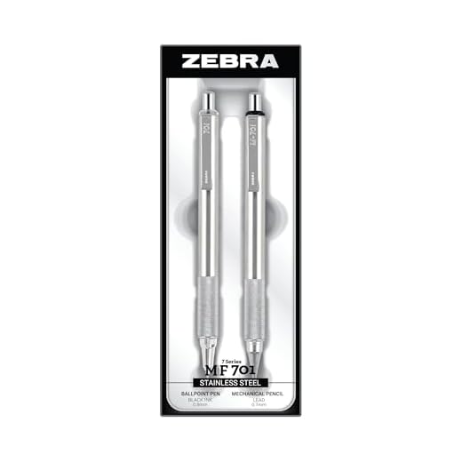 Zebra Pen M/F 701 Stainless Steel Mechanical Pencil and Ballpoint Pen Set, Fine Point, 0.7mm HB Lead and 0.8mm Black Ink, 2-Count Gift Set, Silver (10519)