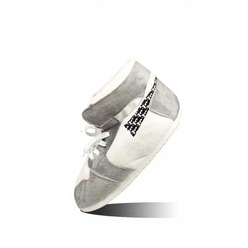 XDDCPWL High Top Sneaker Slippers Unisex One-Size Ultra Comfy and Cozy House Fluffy Jordan Like Slippers for Men and Women (White Grey,5)