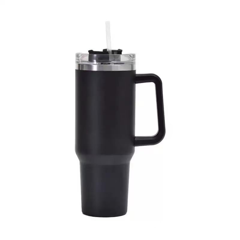 40oz Stainless Steel Tumbler with Handle & Straw Double Wall Vacuum Insulated Mug Leakproof BPA-Free Keeps Drinks Hot & Cold Ideal for Office Gym Travel Fits Car Cup Holder(Black)