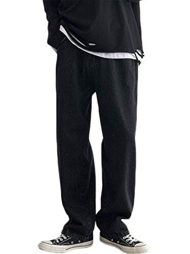 Andongnywell Men's Plain Loose-Fitting Straight Leg Jeans Baggy Straight Thick Ceiling Wide-Leg Denim Pants Trousers