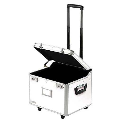 Vaultz Portable File Box with Handle - 15 x 14 x 17 Inch Letter/Legal Size Mobile Lock Box with Wheels for Filing & Storage - Double Combination Locking Cabinet - White