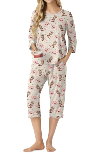 Image of PrinStory Womens Pajama Sets Capri Pjs Soft Lounge Sets XS-4XL