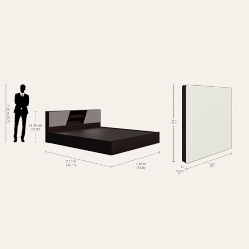 Image of Interio by Godrej Hannah and Restomagic Dual King Size Box Storage Bed + Mattress Combo Dual-Sided (78x72x5 Inches) Mattress with 5-Year Warranty, Bed headboard with Storage