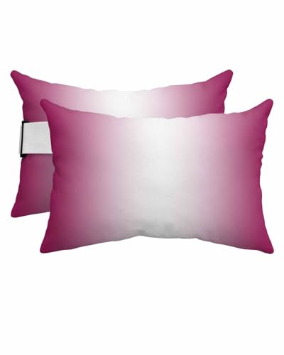 Anzona Pack of 4 Rose Red Ombre Lumbar Pillow Covers, Outdoor Waterproof Throw Pillow Covers Set, Pink White Gradient Modern Abstract Art Decorative Cushion Case for Patio Beach, 11x16 Inch