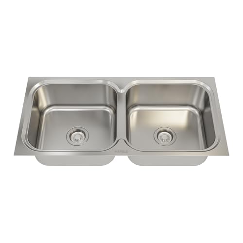 Image of Hafele Orion 3718 Stainless Steel Double Bowl Kitchen Sink | 37x18 Inches | 304 Grade Steel | Satin Finish | Dual Bowl Design for Multi-Tasking | Modern Kitchen Sink