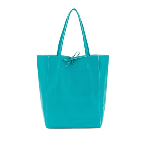 Image of AN Direct Ladies Handbags Soft Italian Real Leather Shopper Tote Bags Women Girls College Shoulder Handbags for Women (Turquoise)