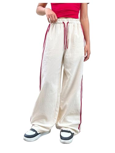SHENHE Girl's Wide Leg Pants Drawstring Elastic Waist Side Striped Track Pants Baggy Trousers