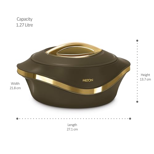 Image of MILTON Pearl 1500 PU Insulated Inner Stainless Steel Casserole, 1270 ml, Dark Brown, BPA Free, Food Grade, Hot and Cold, Easy to Carry, Easy to Store, Chapati, Roti, Curd Maker