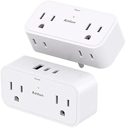 2 Pack Outlet Extender Multi Plug Outlet - Addtam 4 AC Outlets 3 USB Wall Charger (2 USB C), 3 Sided Multiple 
