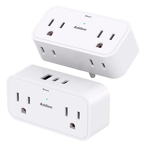 2 Pack Outlet Extender Multi Plug Outlet - Addtam 4 AC Outlets 3 USB Wall Charger (2 USB C), 3 Sided Multiple Plug Adapter No Surge Protector for Cruise Ship Home Office Dorm Room Travel Essentials